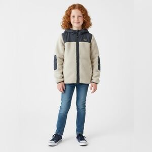 L.L.Bean Youth Mountain Pile Sherpa Fleece Hoodie Cream Navy Size M 10–12